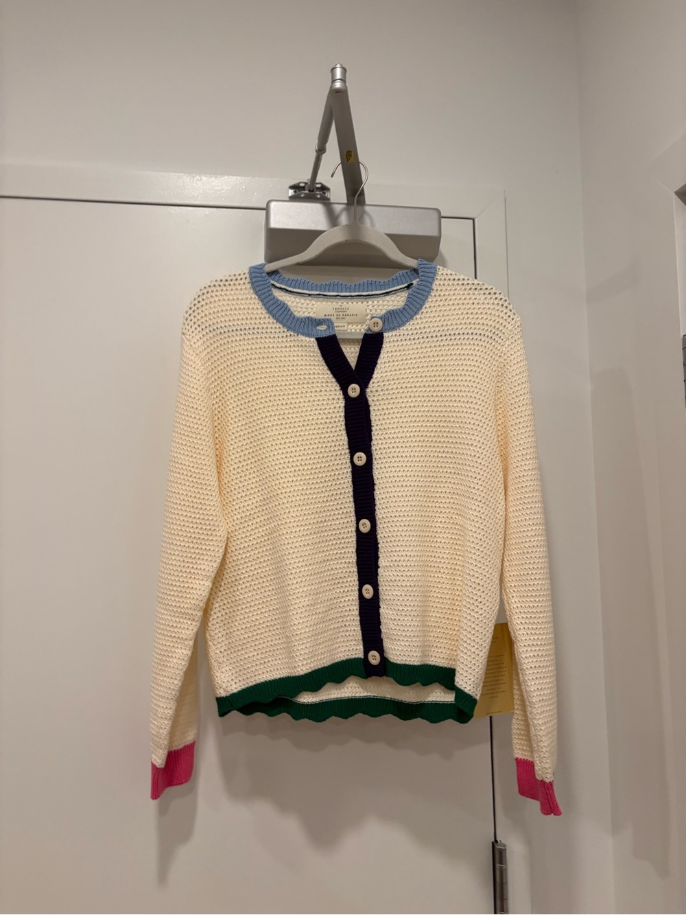Trovata Striped-Trim Cream Crochet Cardigan Sweater - Multi Color - Picture 5 of 5